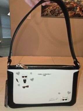 Karl Lagerfeld Triple
Compartment Black and White
Embellished Clutch -NWT